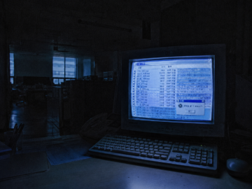 The 2009 Mass Deletion of South Korea’s Extinct File Formats A dimly glowing retro CRT monitor in a dark office showing corrupted South Korean file directory strings at 3 AM.